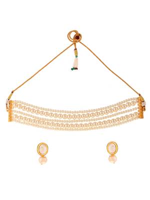 White pearl layered choker jewelery set 3
