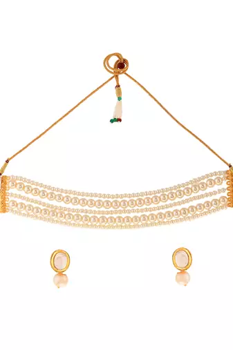 White pearl layered choker jewelery set