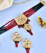 Red green choker kundan jewellery set
