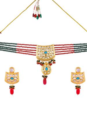 Red green choker kundan jewellery set 3