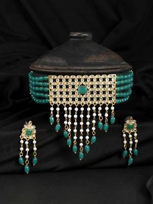 Diya green beads choker necklace set 1