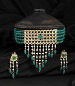 Diya green beads choker necklace set