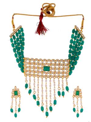 Diya green beads choker necklace set 3