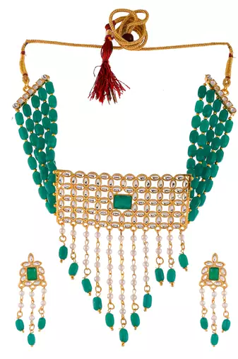 Diya green beads choker necklace set
