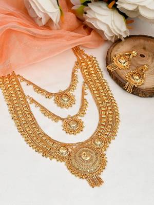 Gold plated triple layer temple jewellery set 1