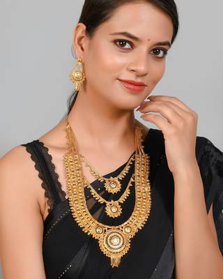 Gold plated triple layer temple jewellery set 2