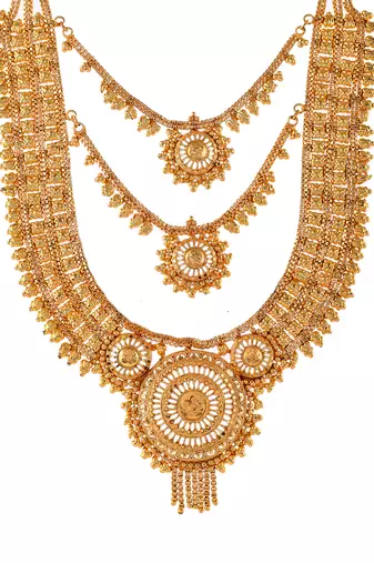 Gold plated triple layer temple jewellery set