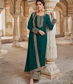 Rama Designer Heavy Embroidery Work Dola Silk Semistiched Long Length Kameez Plazzo party wear salwarsuit