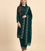 Green Sequance Embroidery Work Faux Georgette Semistiched Long Length Kameez Pant party wear salwarsuit