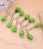 Set of 10 green flower juda hair bun accessory set