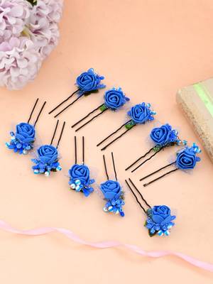 Set of 10 blue flower juda hair bun accessory set 1