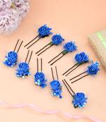 Set of 10 blue flower juda hair bun accessory set