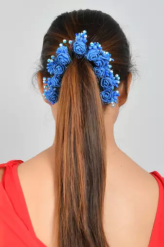 Set of 10 blue flower juda hair bun accessory set
