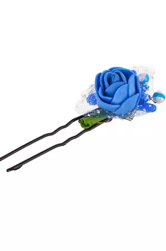 Set of 10 blue flower juda hair bun accessory set