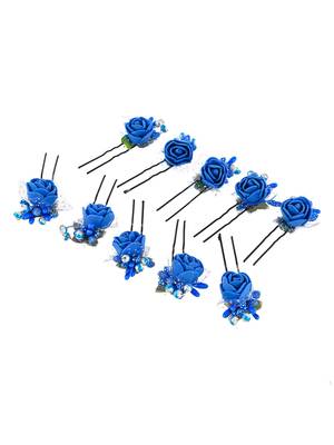 Set of 10 blue flower juda hair bun accessory set 4