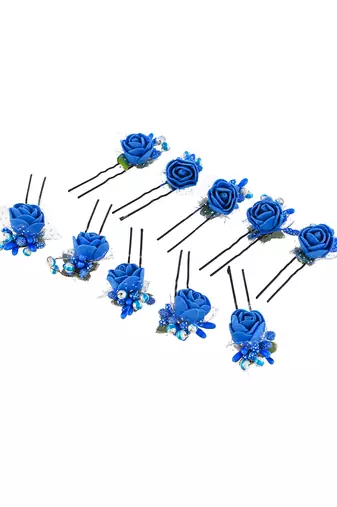 Set of 10 blue flower juda hair bun accessory set
