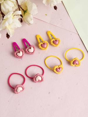 Set of 8 heart tic tac and rubber band hair accessory set 1