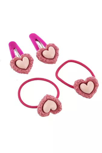 Set of 8 heart tic tac and rubber band hair accessory set