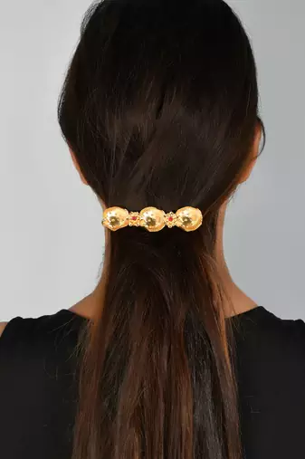 Gold plated embellished hair barrette accessory