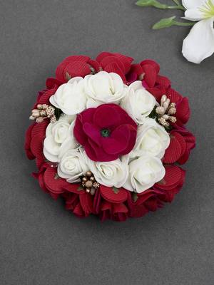 Red & white handcrafted beaded floral hair bun cover 1
