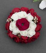Red & white handcrafted beaded floral hair bun cover