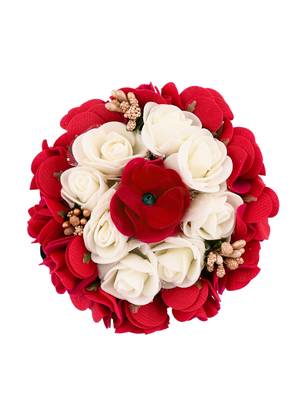 Red & white handcrafted beaded floral hair bun cover 3