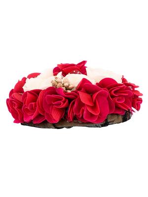Red & white handcrafted beaded floral hair bun cover 4
