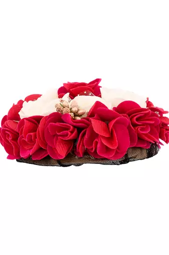 Red & white handcrafted beaded floral hair bun cover