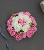 Pink and white flower hair bun cover