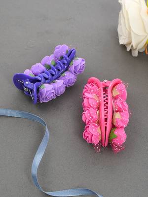 Set of 2 pink & purple long clawclip hair accessory set 1