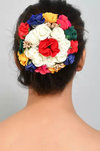 Multicolor flower hair bun cover