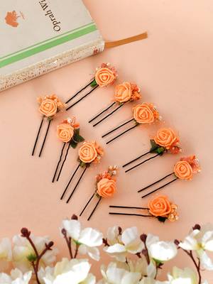 Orange flower u pin hair accessory set 1