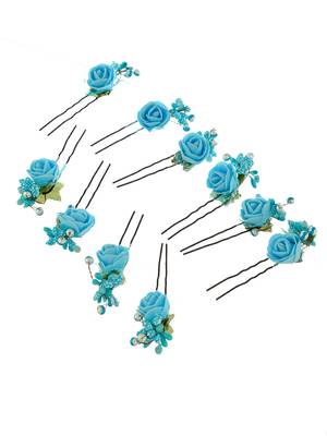 Blue flower juda pin hair accessories 4