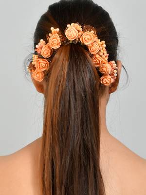 Orange flower u pin hair accessory set 2