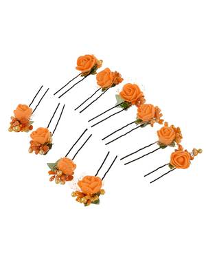Orange flower u pin hair accessory set 3