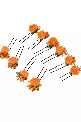 Orange flower u pin hair accessory set