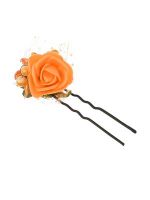 Orange flower u pin hair accessory set 4