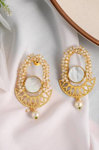 Heavy pearl ethnic drop earrings