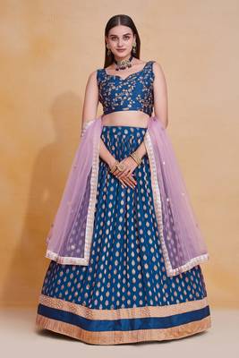 Enchanting Blue Banarasi Lehenga Wedding Party Wear Weaving With Embroidery Work Lehenga Choli For Women 1