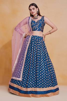 Enchanting Blue Banarasi Lehenga Wedding Party Wear Weaving With Embroidery Work Lehenga Choli For Women 2