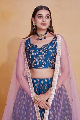 Enchanting Blue Banarasi Lehenga Wedding Party Wear Weaving With Embroidery Work Lehenga Choli For Women 4