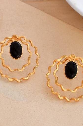 Black stone drop earrings