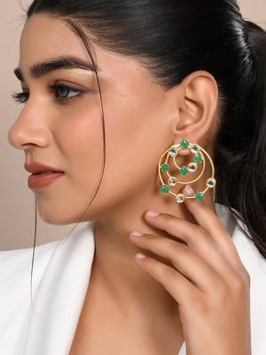 Gold plated pearl circular drop earring 1