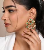 Gold plated pearl circular drop earring