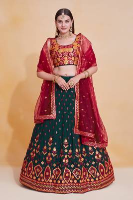 Colourful Green Lehenga Choli For Women Indian Wedding Party Wear Floral Embroidery Lehnga Choli 1