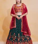Colourful Green Lehenga Choli For Women Indian Wedding Party Wear Floral Embroidery Lehnga Choli