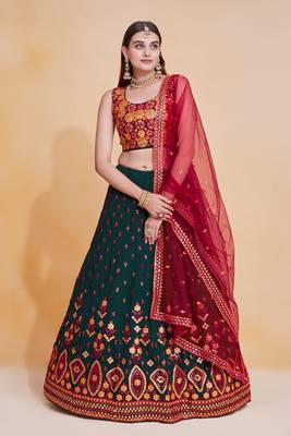 Colourful Green Lehenga Choli For Women Indian Wedding Party Wear Floral Embroidery Lehnga Choli 2