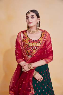 Colourful Green Lehenga Choli For Women Indian Wedding Party Wear Floral Embroidery Lehnga Choli 3