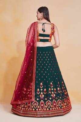 Colourful Green Lehenga Choli For Women Indian Wedding Party Wear Floral Embroidery Lehnga Choli 4