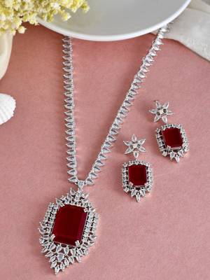Long faux ruby diamond bridal jewellery set 1